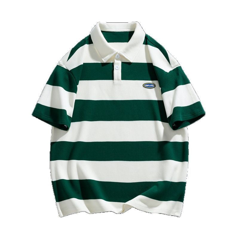 Herren gestreiftes Kurzarm-Polohemd aus atmungsaktivem Baumwollmaterial Aliams