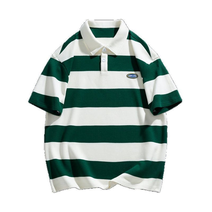 Herren gestreiftes Kurzarm-Polohemd aus atmungsaktivem Baumwollmaterial Aliams