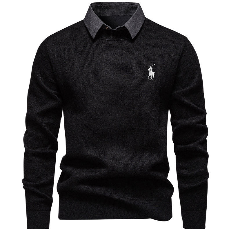 Herren klassischer Strickpullover mit Hemdkragen Aliams