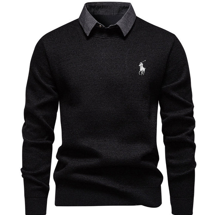 Herren klassischer Strickpullover mit Hemdkragen Aliams