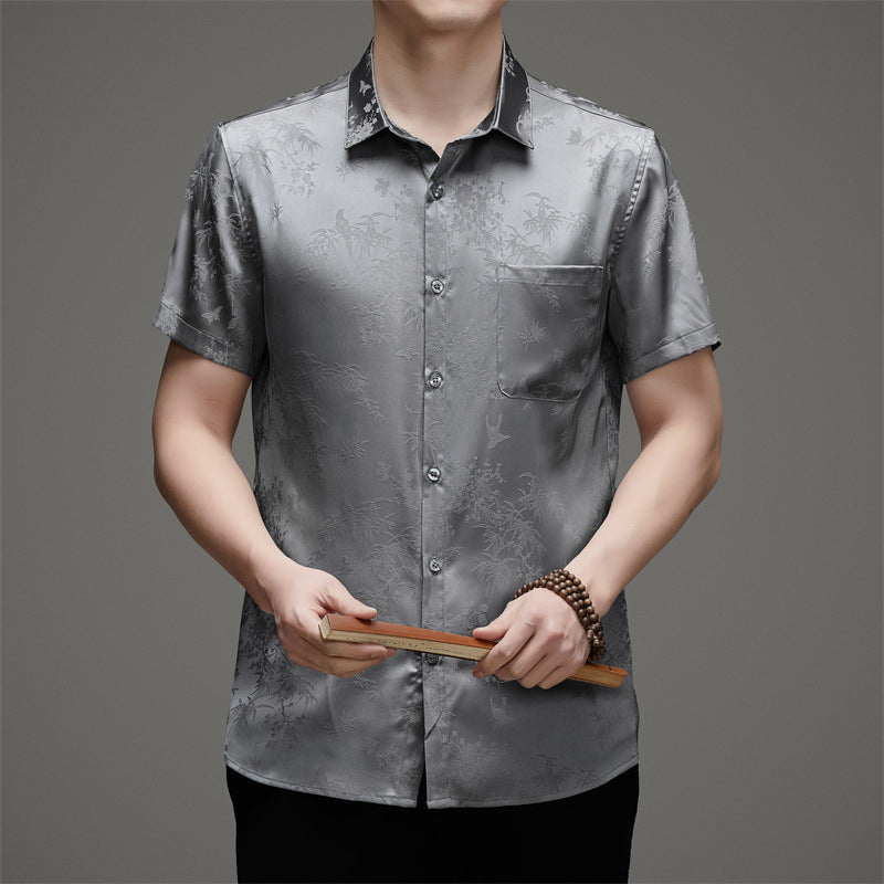 Herren Kurzarmhemd mit ansprechendem Floral-Muster und feinem Glanz Aliams