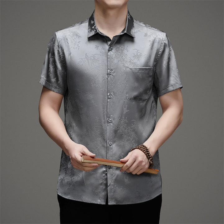 Herren Kurzarmhemd mit ansprechendem Floral-Muster und feinem Glanz Aliams