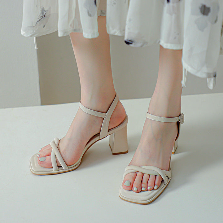 Damen Chunky Block-Absatz Riemchen Sandalen Aliams