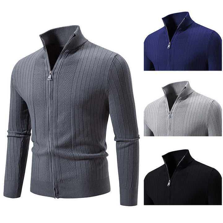 Herren stylische Strickjacke mit hohem Stehkragen und modischem Reißverschluss Aliams