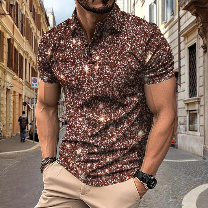 Herren Poloshirt mit schimmerndem Sternen-Design und hochwertigem Baumwollmix Aliams