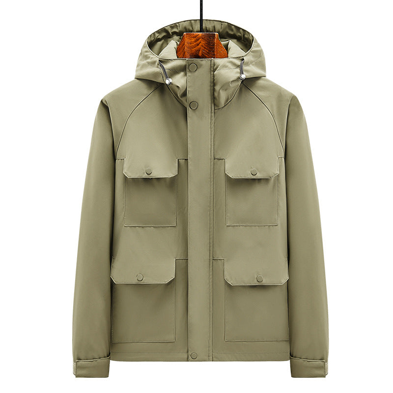 Herren Outdoor-Jacke mit multifunktionalen Taschen und verstellbarem Kapuzenkragen Aliams