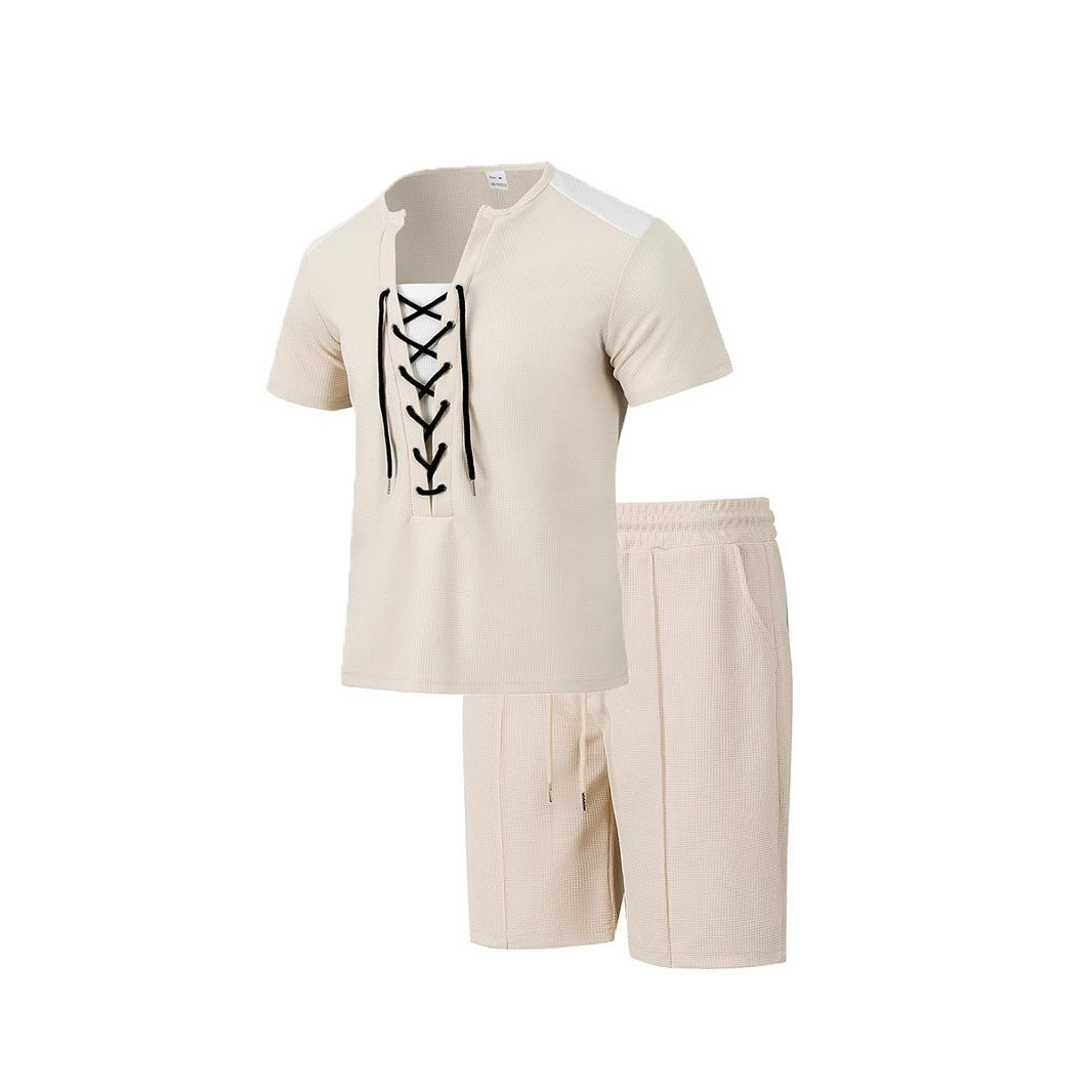 Herren Sportliches Freizeit-Set mit modernem Schnürkragen und Shorts Aliams