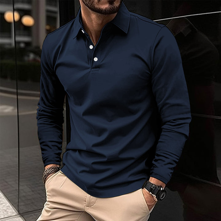 Herren elegantes Longsleeve Poloshirt mit modernem Henley-Kragen und atmungsaktiven Eigenschaften Aliams