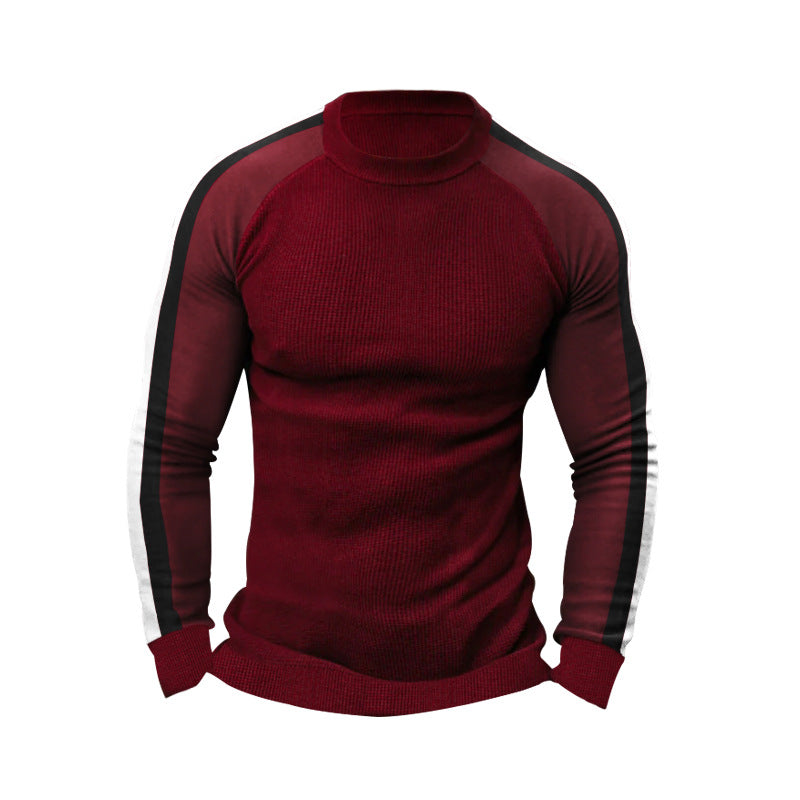 Herren sportlicher Strickpullover mit kontrastierenden Ärmeln und hohem Kragen Aliams