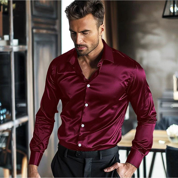Herren elegantes Langarmhemd aus luxuriösem Satin Aliams