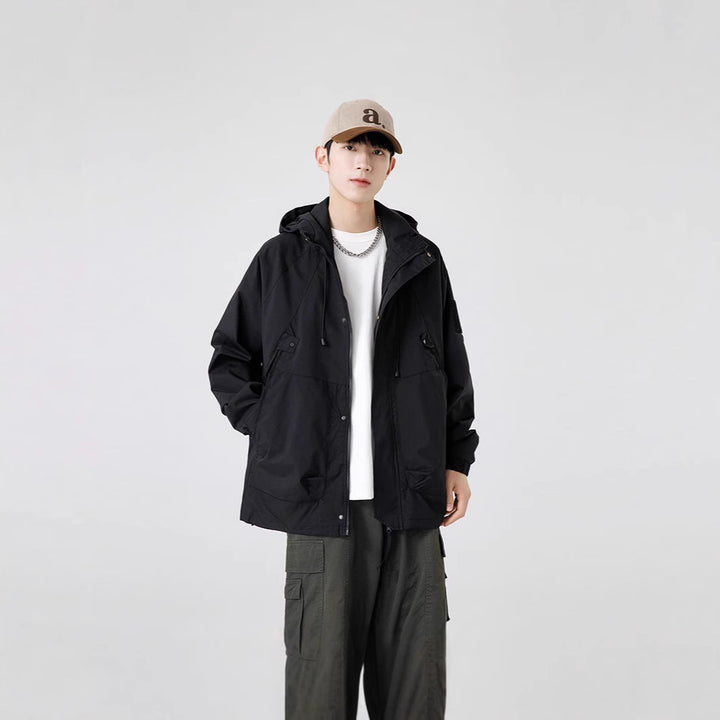 Herren Windbreaker-Jacke mit verstellbarem Kapuzenkragen und praktischen Taschen Aliams