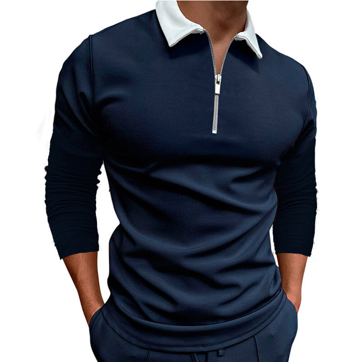 Herren sportlicher Pullover mit 1/4 Reißverschluss und kontrastierendem Kragen Aliams