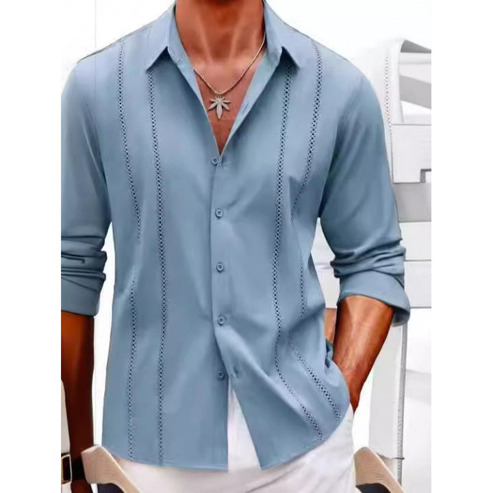 Herren Elegante Langarmbluse mit feinen Stickdetails Aliams
