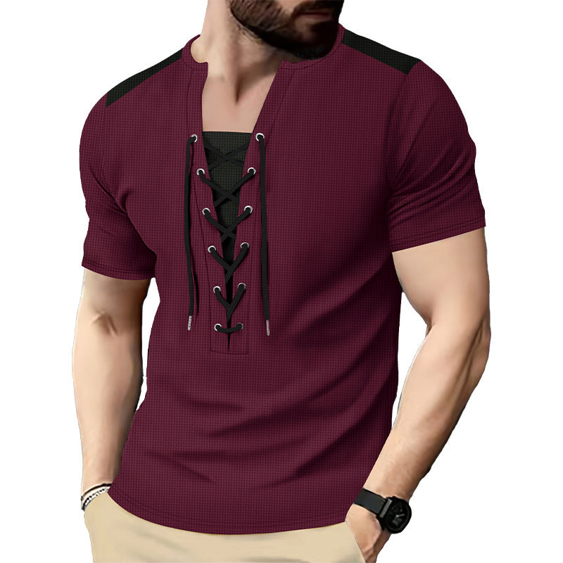 Herren Kurzarm Shirt mit sportlichem Schnürdesign Aliams