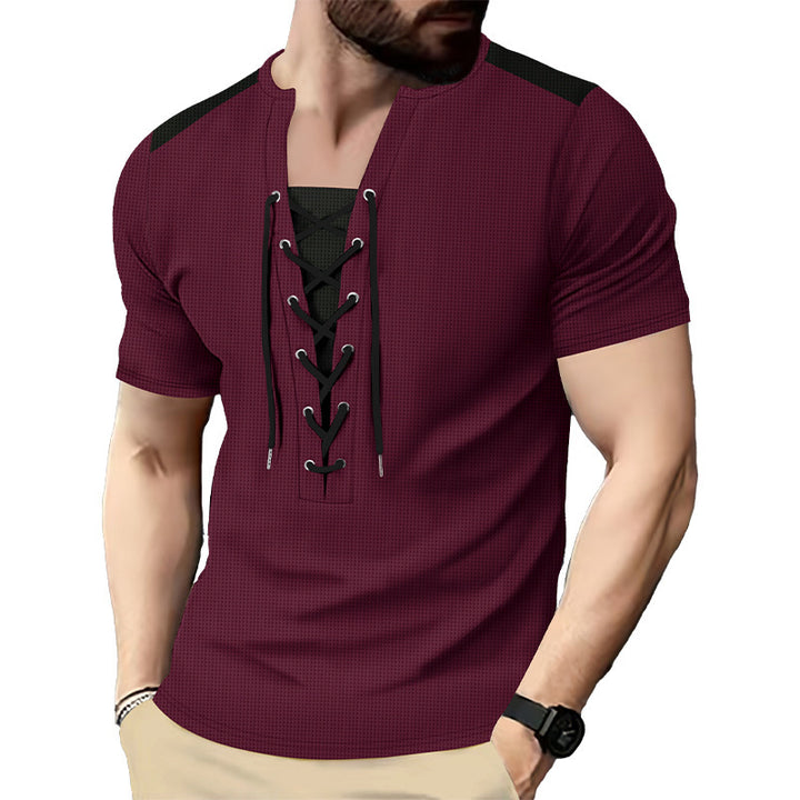 Herren Kurzarm Shirt mit sportlichem Schnürdesign Aliams