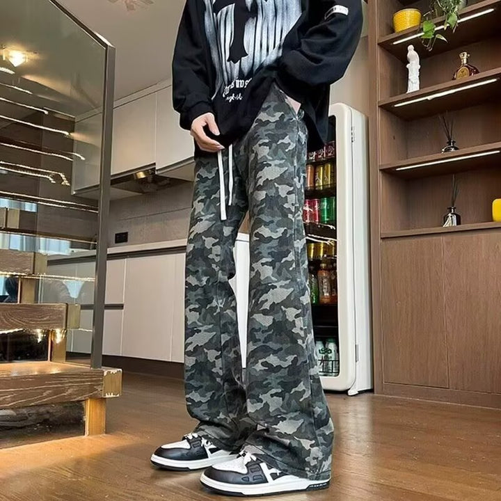 Herren weite Cargohose mit modischem Camouflage-Muster und verstellbarem Bund Aliams