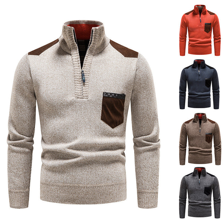 Herren Stehkragen Pullover mit Reißverschluss und kontrastierenden Details Aliams