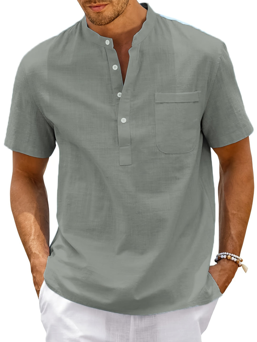 Herren Komfortables Kurzarm-Hemd mit Stehkragen Aliams