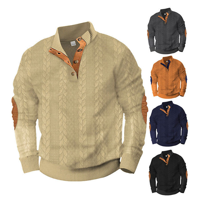 Herren Strickpullover mit modischem Stehkragen und kontrastierenden Knopfdetails Aliams