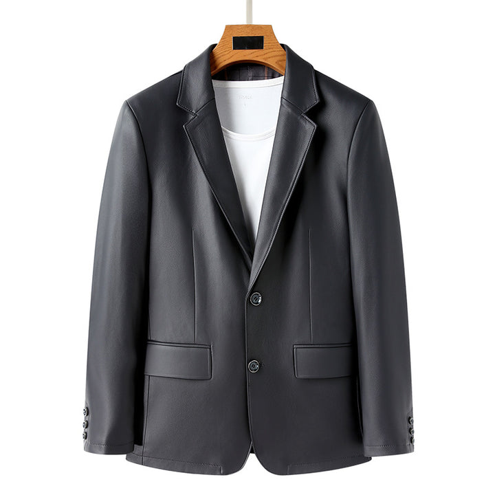 Herren eleganter Kunstleder-Blazer mit klassischem Schnitt Aliams