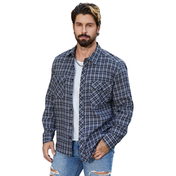 Herren Karierte Arbeitshemd mit aufgesetzten Taschen Aliams