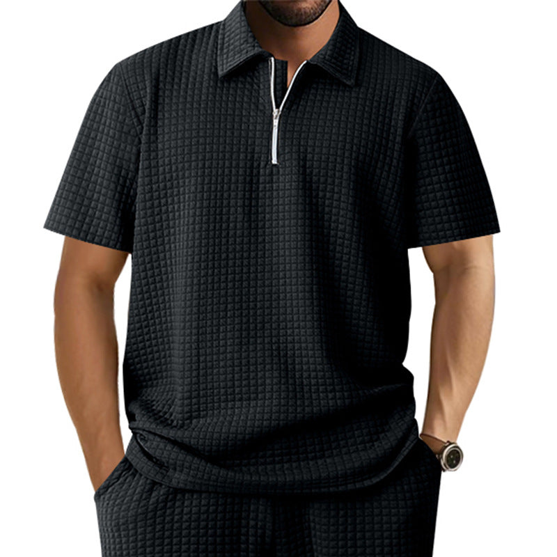 Herren Kurzarm Polo-Shirt mit strukturiertem Design und Reißverschluss Aliams