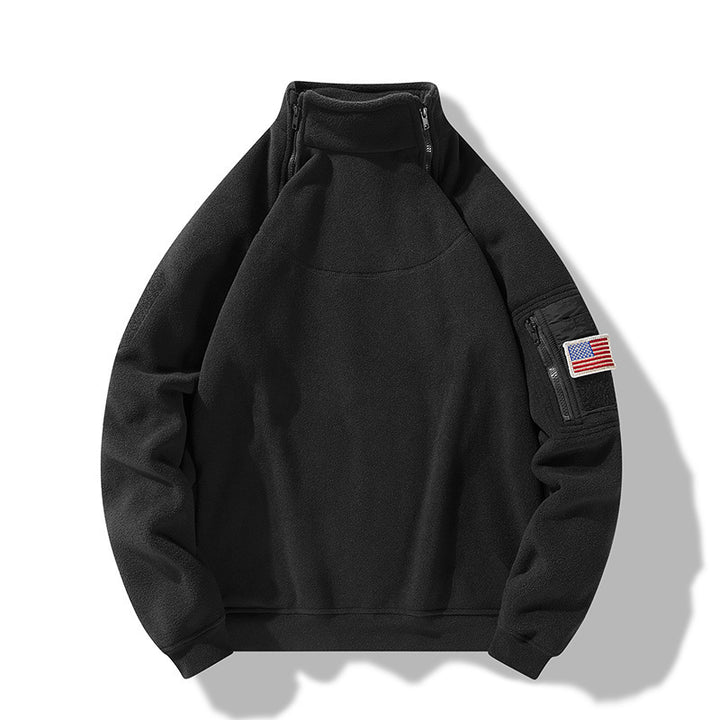 Herren Fleece-Pullover mit Stehkragen und praktischen Reißverschluss-Taschen Aliams
