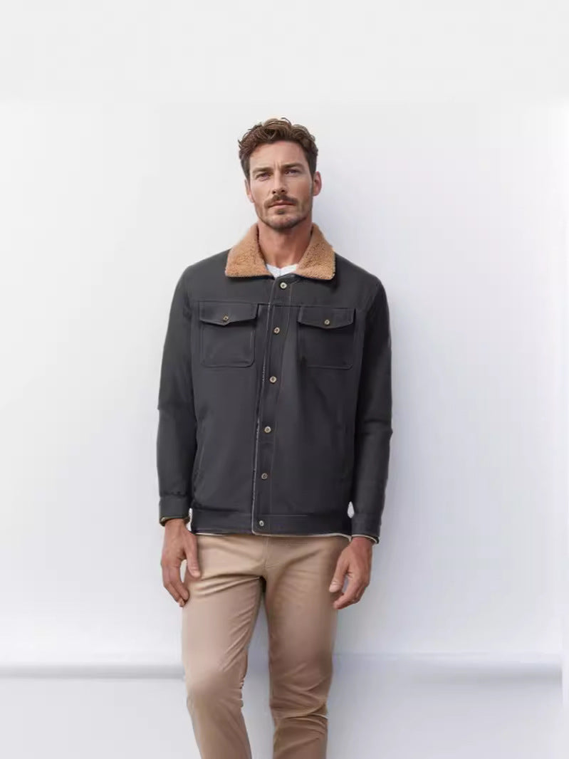 Herren schicke Arbeitsjacke mit weichem Kragen aus Kunstfell Aliams