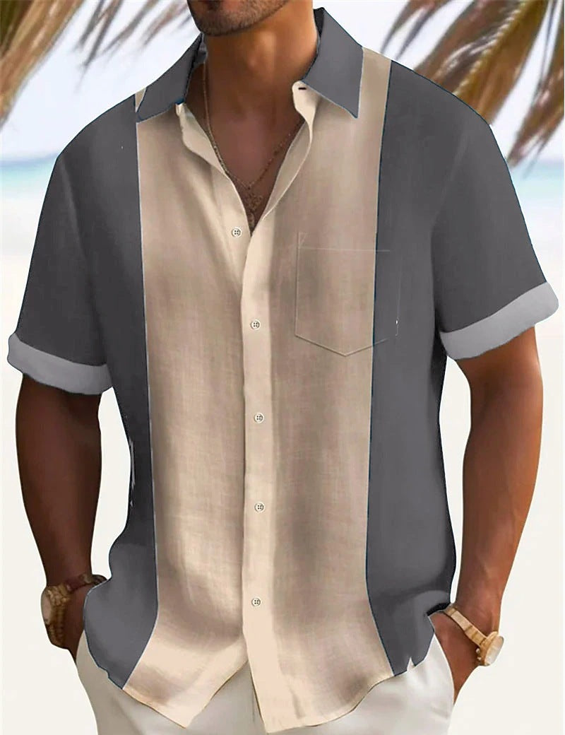 Herren Kurzarmhemd im modernen Farbblockdesign Aliams