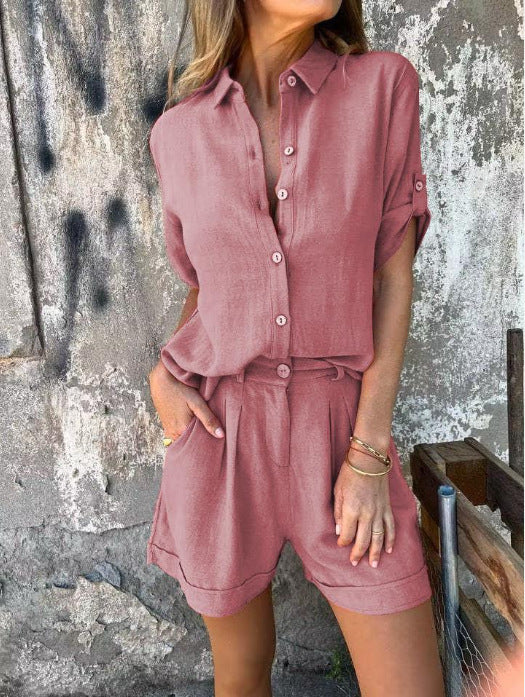 Damen Lässiges Jumpsuit mit Knopfverschlossenem Oberteil und Praktischem Taillenzug Aliams