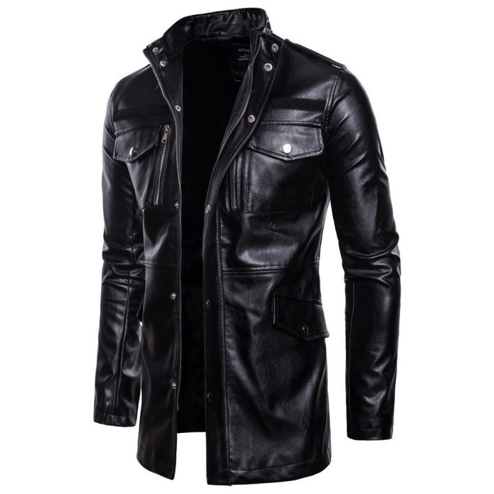 Herren Elegante Biker-Lederjacke mit asymmetrischem Reißverschluss und praktischen Taschen Aliams