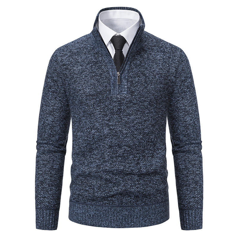 Herren eleganter Strickpullover mit halbem Reißverschluss und strukturierter Oberfläche Aliams