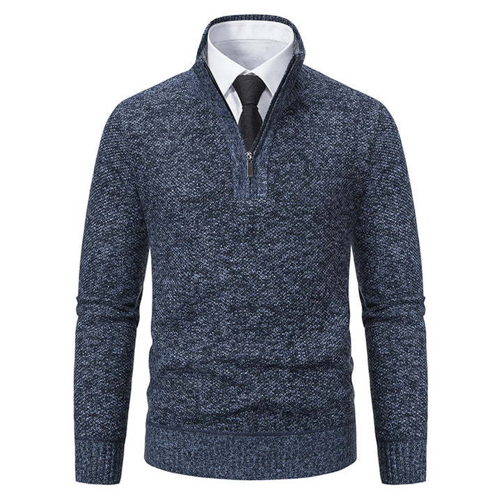 Herren eleganter Strickpullover mit halbem Reißverschluss und strukturierter Oberfläche Aliams