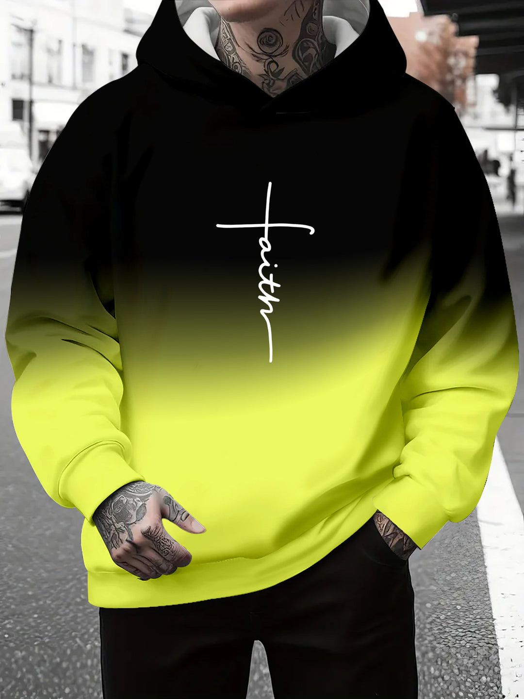 Herren Kapuzenpullover mit subtiler Farbverlauf-Optik und inspirierendem Schriftzug Aliams