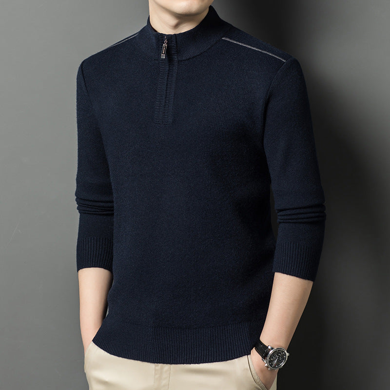 Herren eleganter Stehkragenpullover mit halbem Reißverschluss Aliams