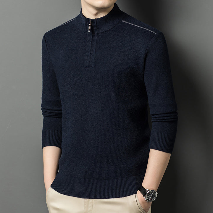 Herren eleganter Stehkragenpullover mit halbem Reißverschluss Aliams