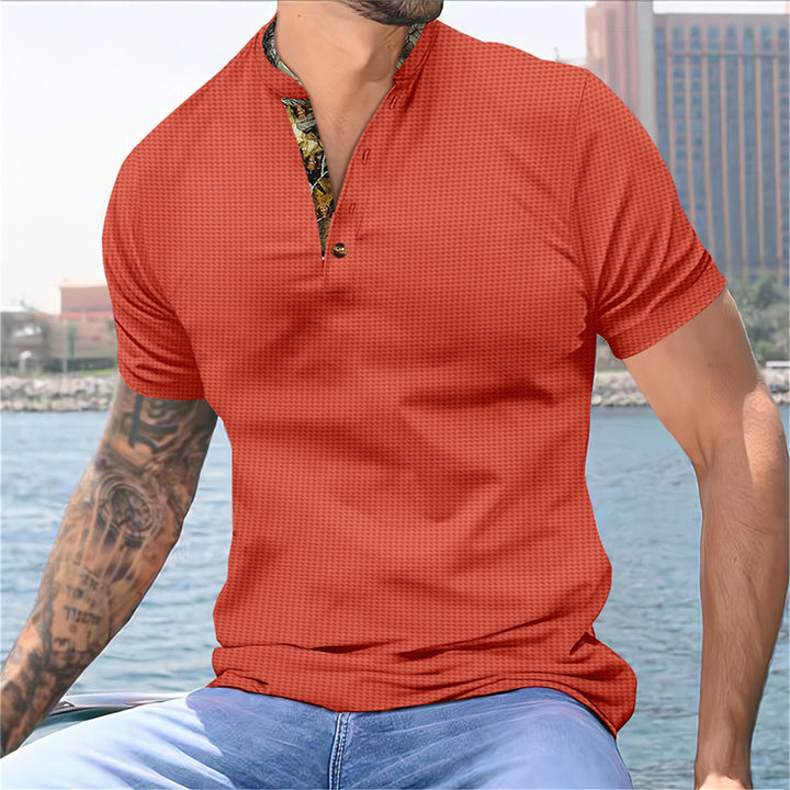 Herren Kurzarm-Hemd im modischen Stehkragen-Stil und strukturiertem Design Aliams