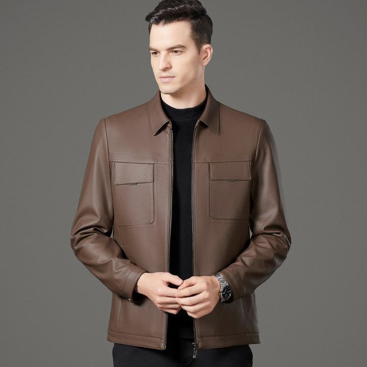 Herren stilvolle Kunstlederjacke mit praktischen Taschen Aliams