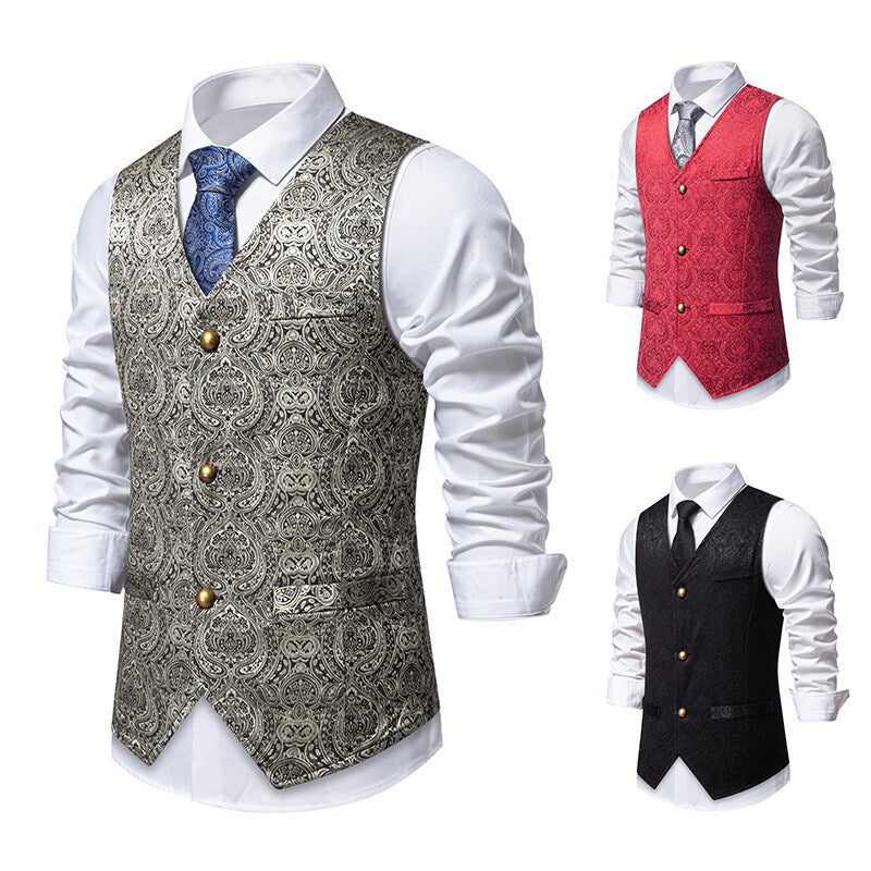 Herren elegante Anzugweste mit kunstvollem Muster und praktischen Taschen Aliams