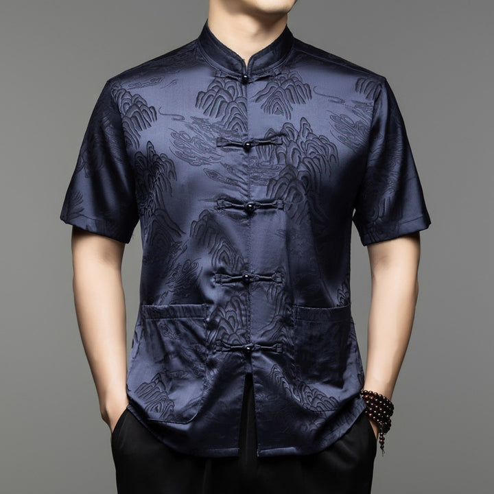 Herren Kurzarmhemd mit asiatischem Kunstmuster Aliams
