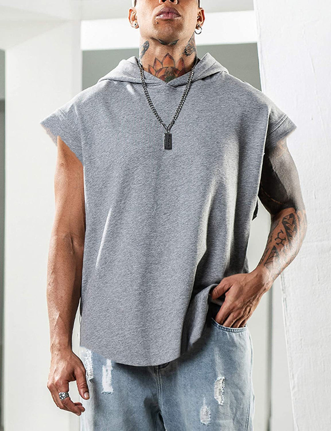 Herren Kapuzen-Tanktop mit modischem Schnitt und praktischer Kängurutasche Aliams
