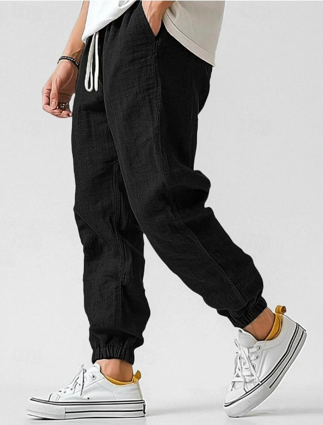 Herren Bequeme Leinenhose mit elastischem Bund und seitlichen Taschen Aliams