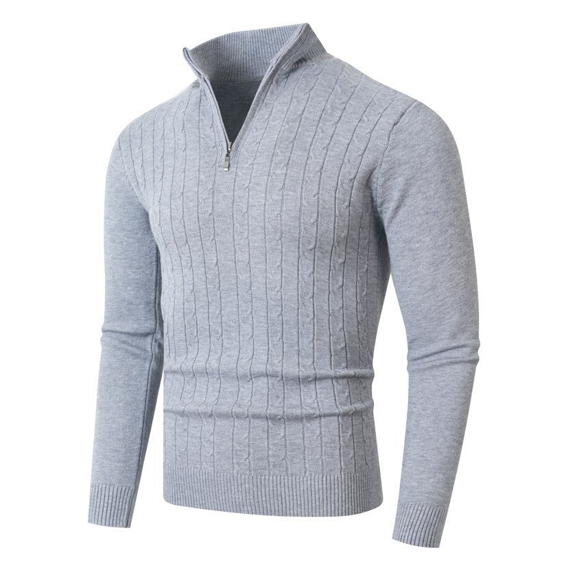 Herren Strickpullover mit modernem Zopfmuster und hohem Kragen Aliams