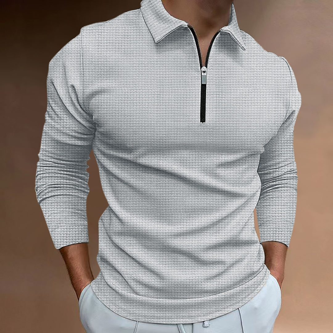 Herren strukturiertes Langarmshirt mit Reißverschluss und Stehkragen Aliams