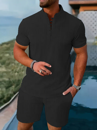 Herren Kurzarm Outfit mit modischem Stehkragen Aliams