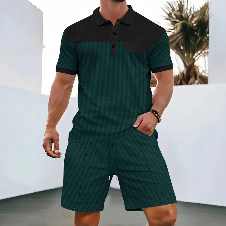 Herren Poloshirt und Shorts Set mit modischem Karomuster Aliams