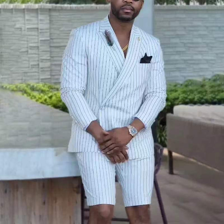 Herren elegantes Kurzanzug-Set mit Streifenmuster und modernem Schnitt Aliams