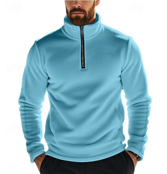 Herren Fleece-Pullover mit Stehkragen und halbem Reißverschluss Aliams