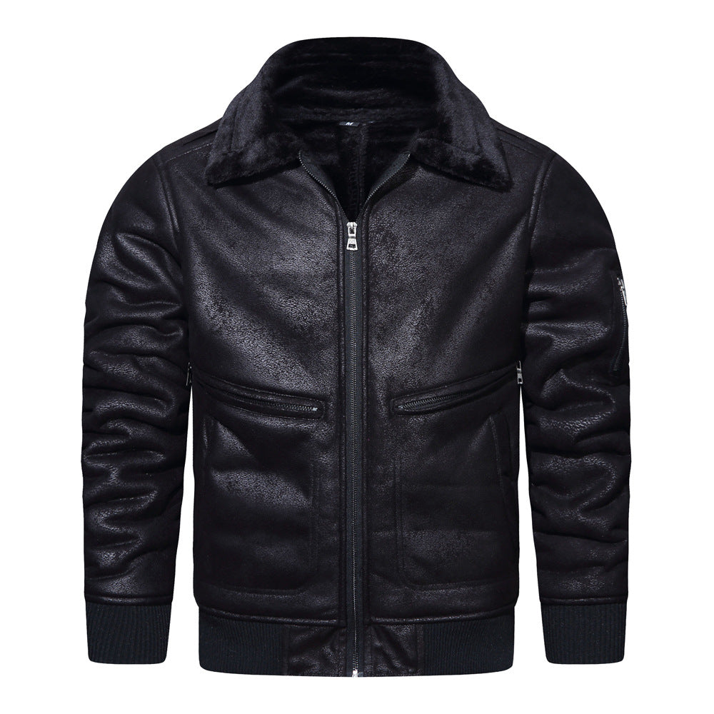Herren Bikerjacke mit Teddyfutter und hohem Kragen Aliams