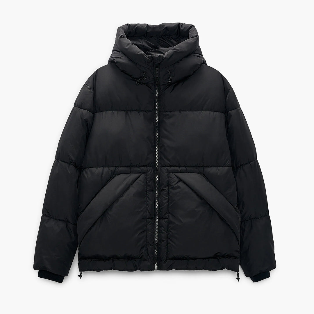 Herren gesteppte Winterjacke mit Kapuze und großzügigen Taschen Hedi-Mode